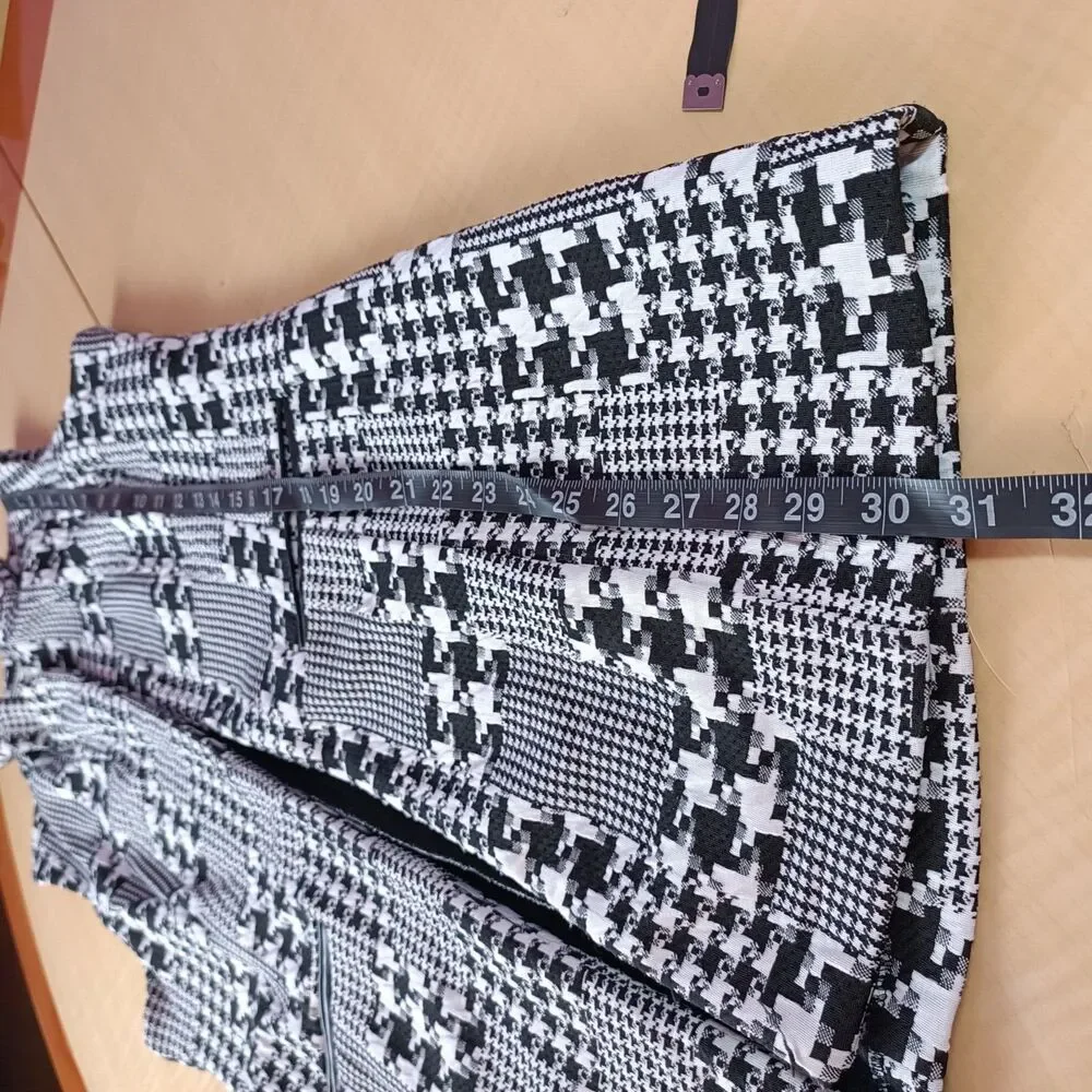 Woman's open sleeveless blazer cardigan houndstooth black white collar Large - Picture 13 of 15